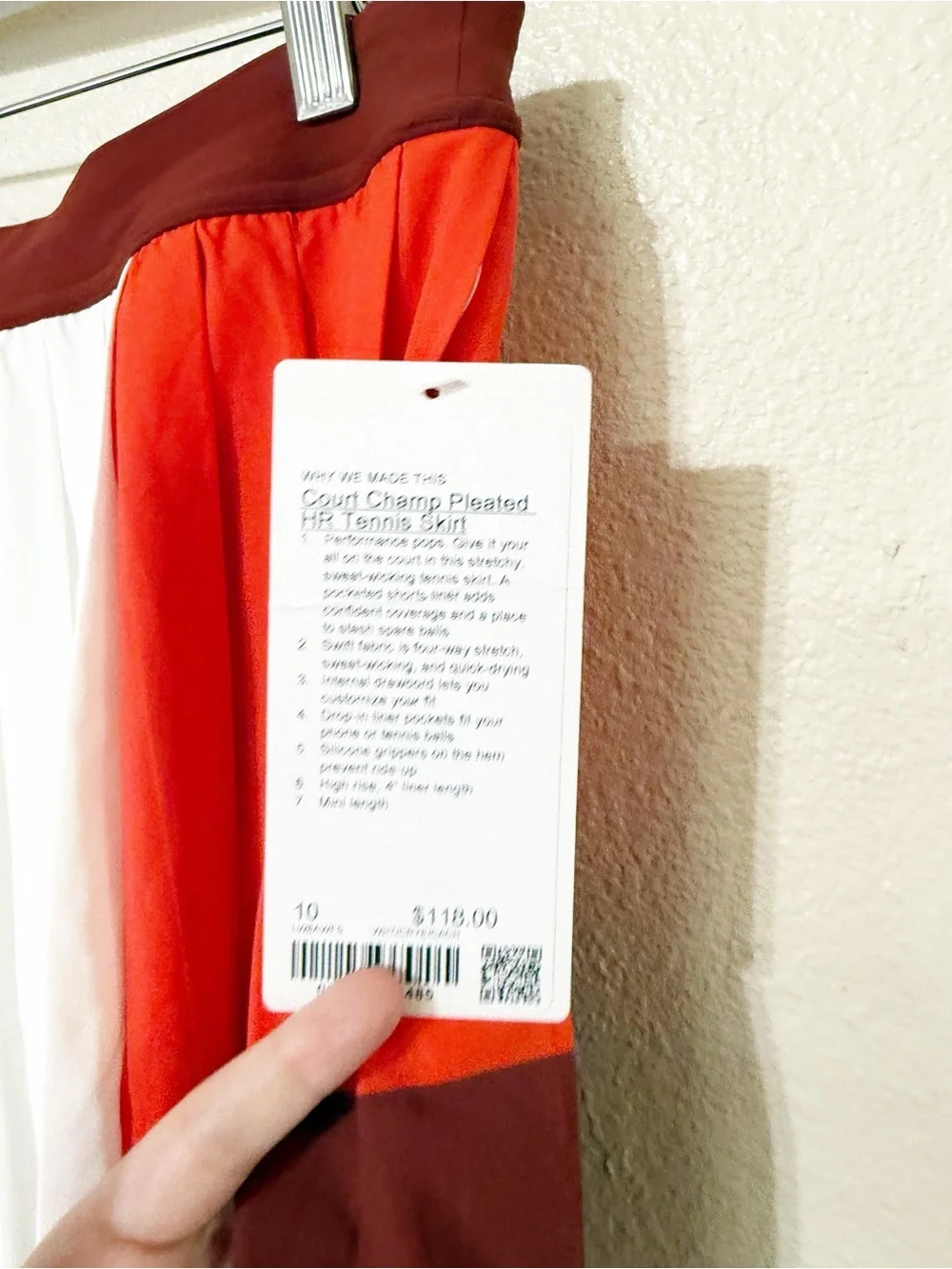 Lululemon Court Champ Pleated High-Rise Tennis Skirt in White/Cherry Ember NEW